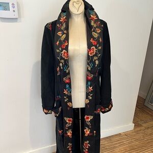 Soleil de Mandalay pig Suede embroidered NOS long overcoat wrap AMAZING